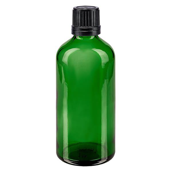 Botella de farmacia verde 100ml cuentagotas tapa premium 1mm negro cierre inviolable Botella de farmacia verde 100ml cuentagotas tapa premium 1mm negro cierre inviolable