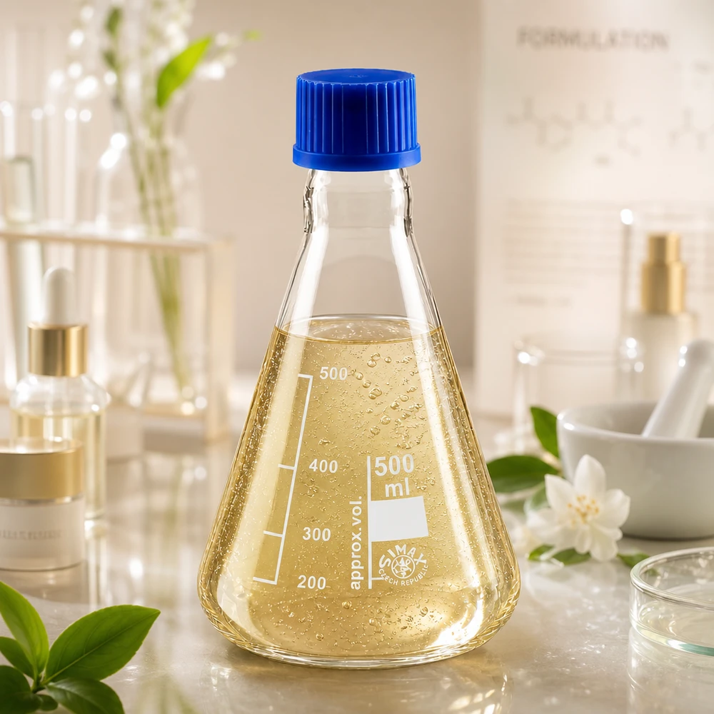 Matraz Erlenmeyer 500ml con tapón de rosca Matraz Erlenmeyer 500ml con líquido amarillo y tapa azul para experimentos químicos