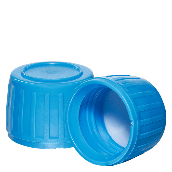 Tapón de rosca azul con anillo de seguridad PP28 ApoGlas Tapón de rosca azul con anillo de seguridad PP28 ApoGlas