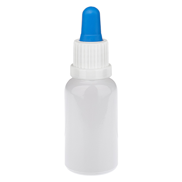 Frasco con pipeta de 20 ml, blanco/azul, tapón de seguridad WhiteLine UT18/20 Frasco con pipeta de 20 ml, blanco/azul, tapón de seguridad WhiteLine UT18/20