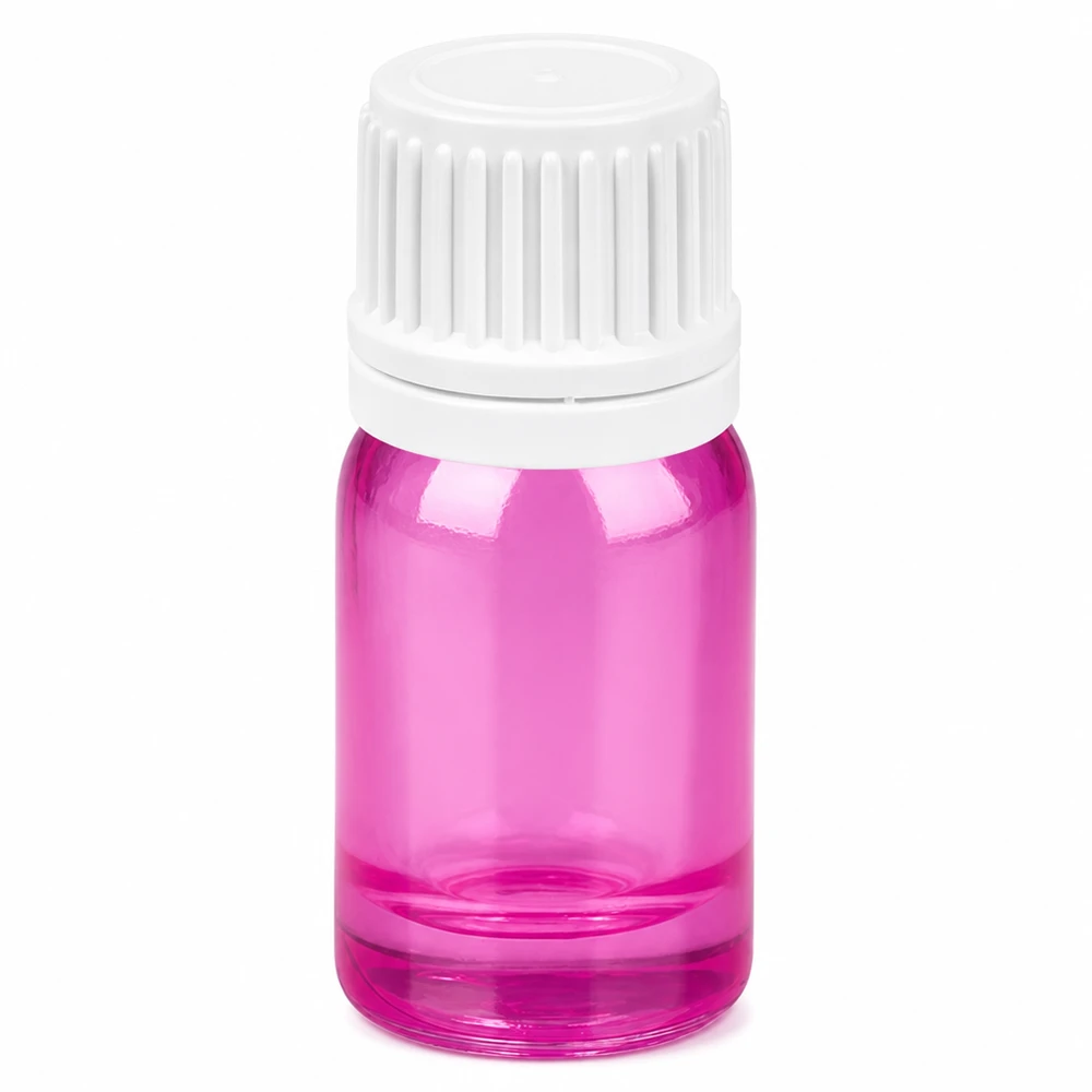 Frasco de cristal de 5 ml con tapón de rosca blanco y cuerpo morado para aceites esenciales