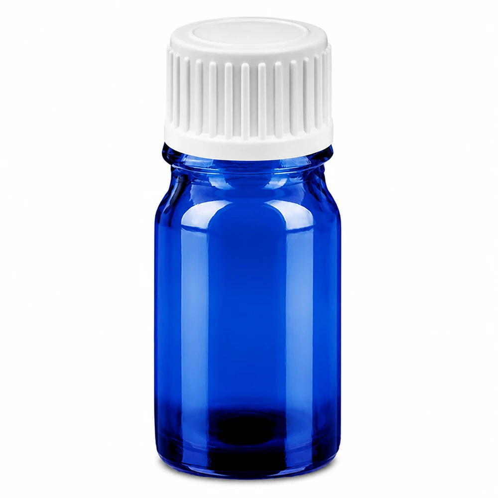 Frasco cuentagotas de 5 ml con cierre estándar blanco de 0,9 mm BlueLine UT18/5 Frasco cuentagotas de 5 ml azul con tapón blanco para una dosificación precisa Abertura de 0,9 mm