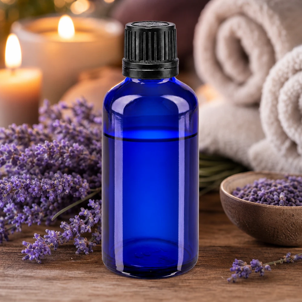 Frasco cuentagotas azul de 50 ml, de cristal de farmacia, con tapón de seguridad para niños que garantiza la autenticidad del producto