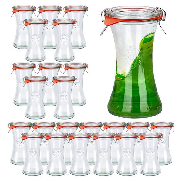 Set de 24 tarros Weck tarro delicatessen de 200 ml con 24 tapas de cristal