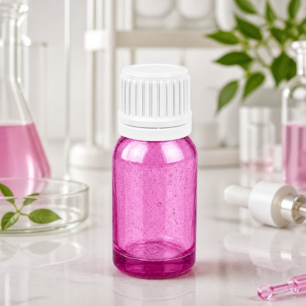 Frasco de vidrio de alta calidad de 10 ml de color violeta con tapón de rosca blanco para uso farmacéutico y de laboratorio