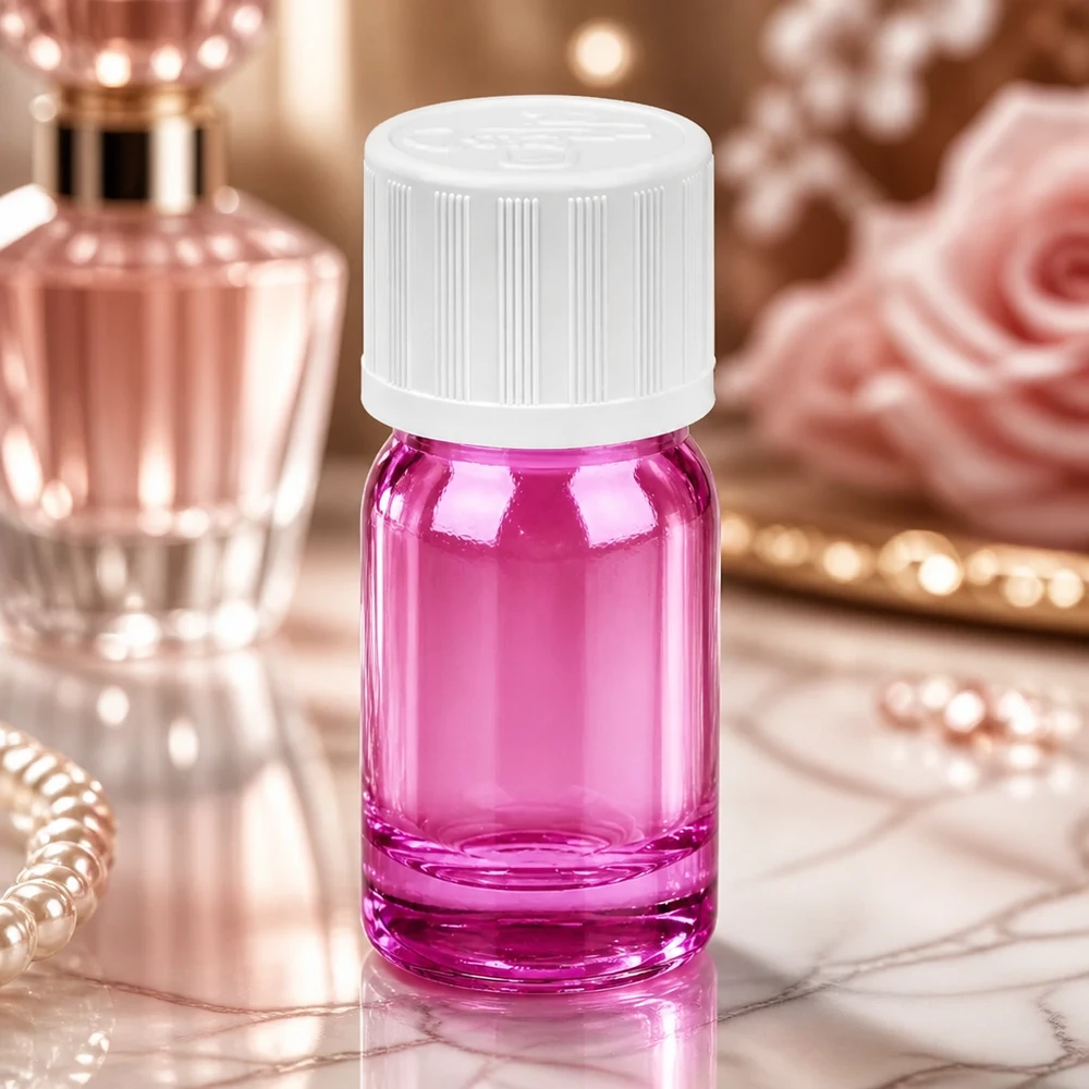 Frasco de vidrio violeta de 5 ml con rosca estándar para aromaterapia y perfumería profesional