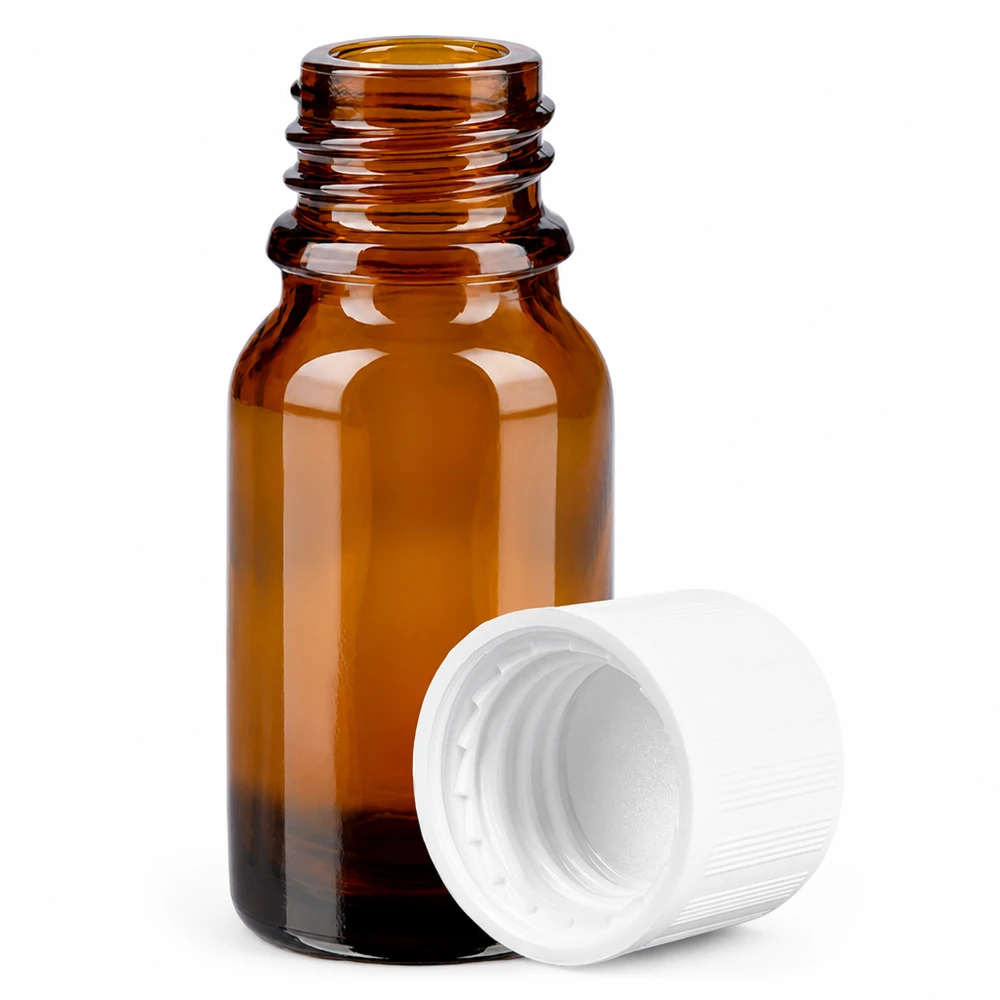 Pequeño frasco de vidrio de 10 ml de color marrón ámbar con rosca para aceites esenciales y tinturas
