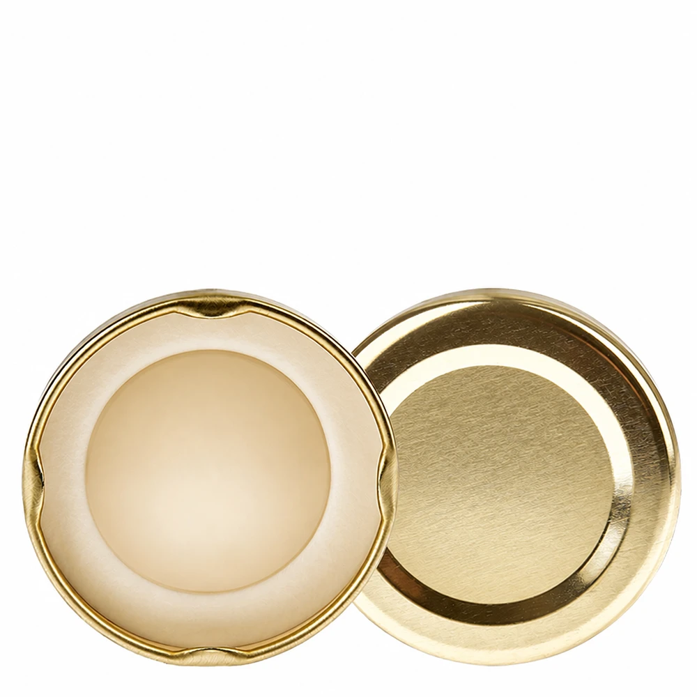 Tapa BasicSeal de 48 mm, color dorado (TO48) UNiTWIST Vista interior y exterior de la tapa dorada TO48 BasicSeal de 48 mm UniTwist con junta de estanqueidad