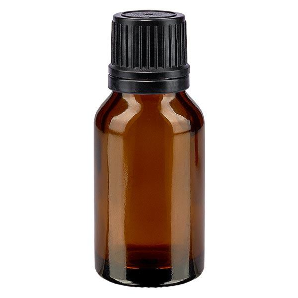 Botella de farmacia marrón 15ml tapón de rosca anillo vertedor negro cierre inviolable Botella de farmacia marrón 15ml tapón de rosca anillo vertedor negro cierre inviolable