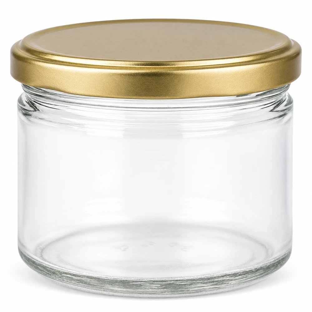Tarro para miel de 700 g con tapa dorada BasicSeal UNiTWIST Tarro de miel de 700 g vacío con tapa de rosca dorada BasicSeal para mermelada de miel y conservas de vidrio transparente