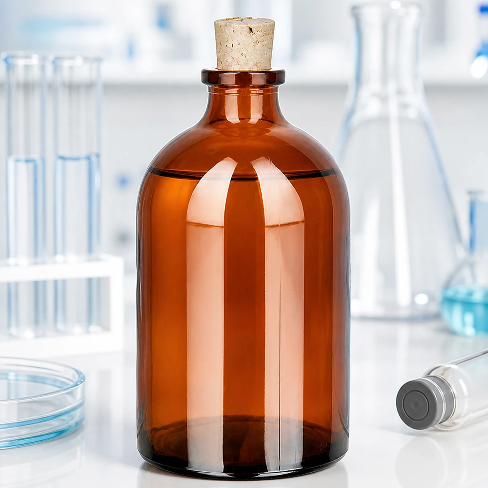 Botella de vidrio ámbar 100ml con corcho 11/14mm Lagerflasche Braunglas schmal 100ml mit Naturkorken zum Verschließen
