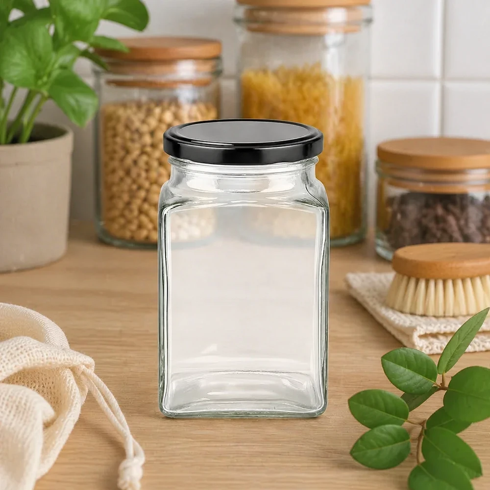 Tarro tetra de 260ml con tapa BasicSeal negra UNiTWIST