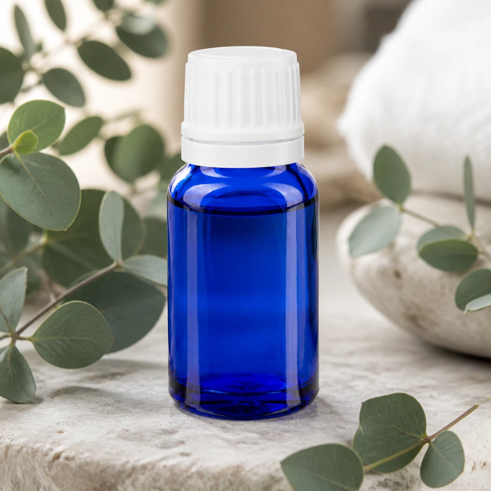 Botella de farmacia azul 10ml tapón rosca cierre inviolable blanco Frasco de farmacia azul de 10 ml con tapón OV blanco de 11 mm para aromaterapia y cosmética natural