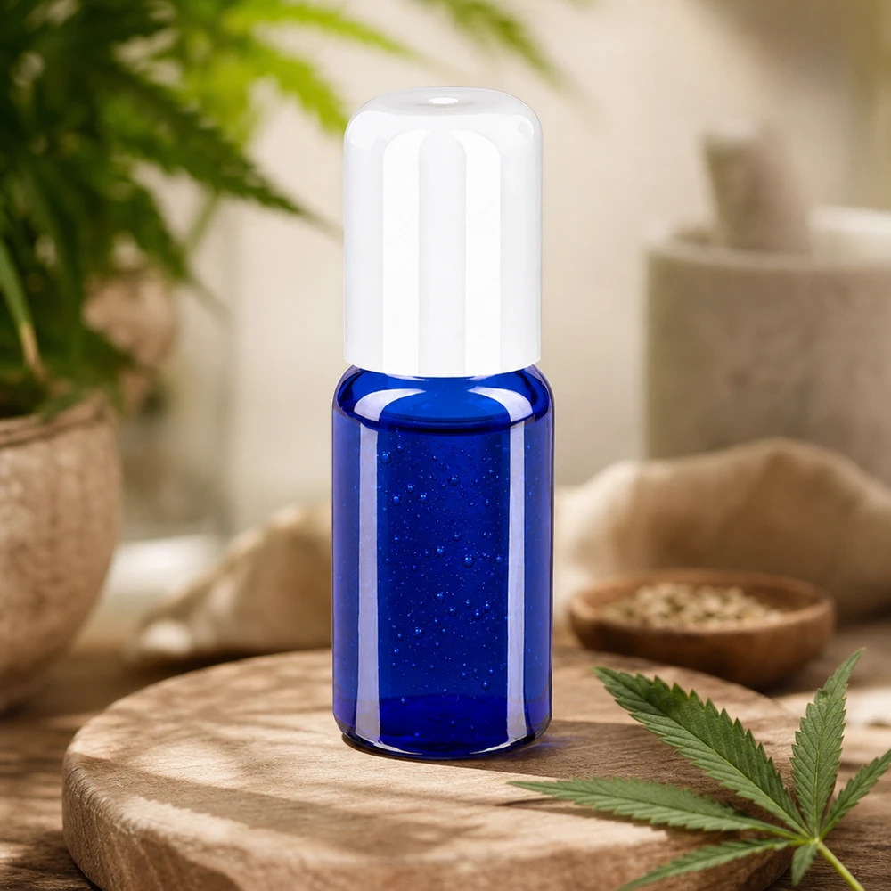Práctico frasco roll-on de 10 ml con tapón blanco para la aplicación móvil de aceites de cuidado