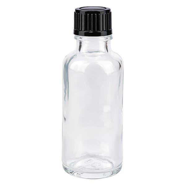 Botella de farmacia transparente 30ml tapón rosca negro estándar Botella de farmacia transparente 30ml tapón rosca negro estándar