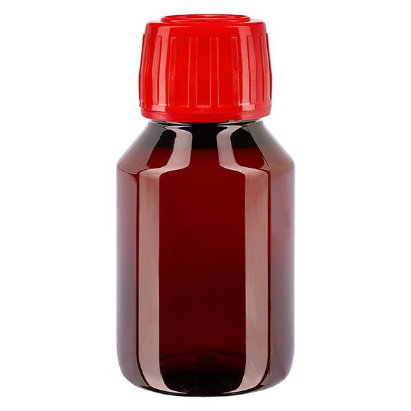 Botella PET 50ml con tapón rojo inviolable Botella PET 50ml con tapón rojo inviolable
