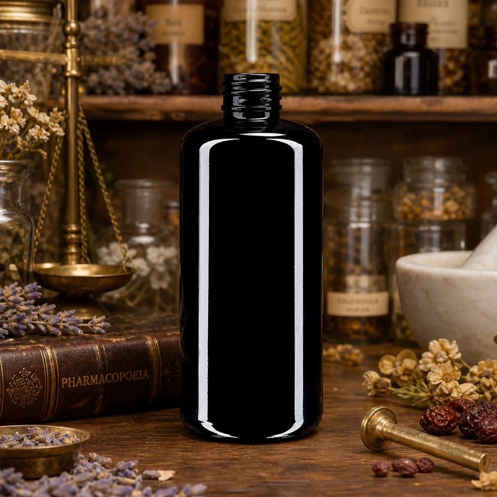 Frasco cosmético Draco de 200 ml de vidrio violeta con forma de cilindro delgado para aplicaciones profesionales