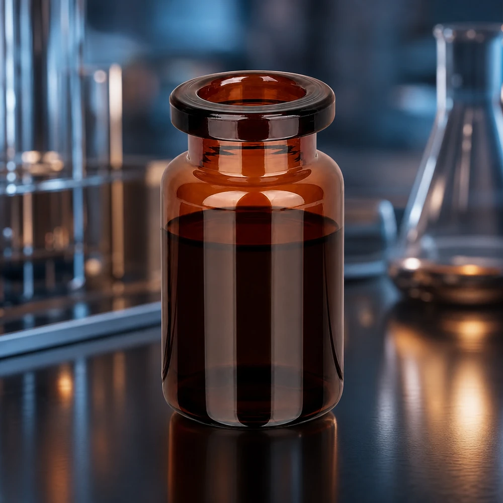 Frasco de inyección vidrio ámbar 5ml Miniatur Pharmaflasche aus dunkelbraunem Glas 5ml mit geradem Flaschenkörper im Labor
