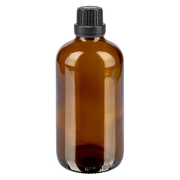 Botella de farmacia marrón 100ml tapón cuentagotas premium 2mm cierre inviolable negro Botella de farmacia marrón 100ml tapón cuentagotas premium 2mm cierre inviolable negro