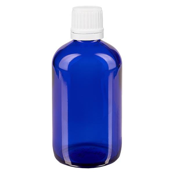 Botella de farmacia azul 100ml tapón de rosca blanco cierre inviolable Botella de farmacia azul 100ml tapón de rosca blanco cierre inviolable