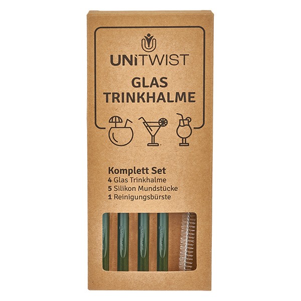 Juego de pajitas de vidrio verde con puntas blandas UNiTWIST Juego de pajitas de vidrio verde con puntas blandas UNiTWIST