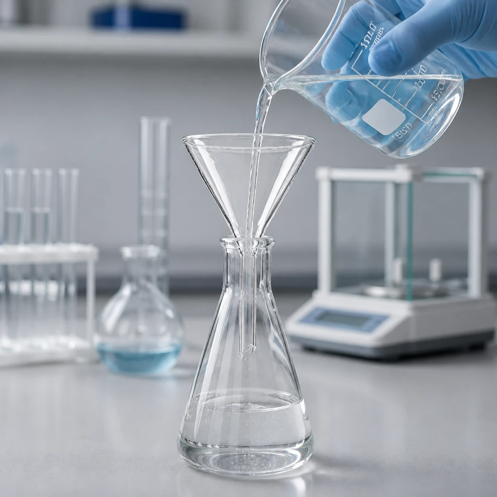 Embudo corto transparente de 55 mm de borosilicato resistente al calor para aplicaciones de laboratorio