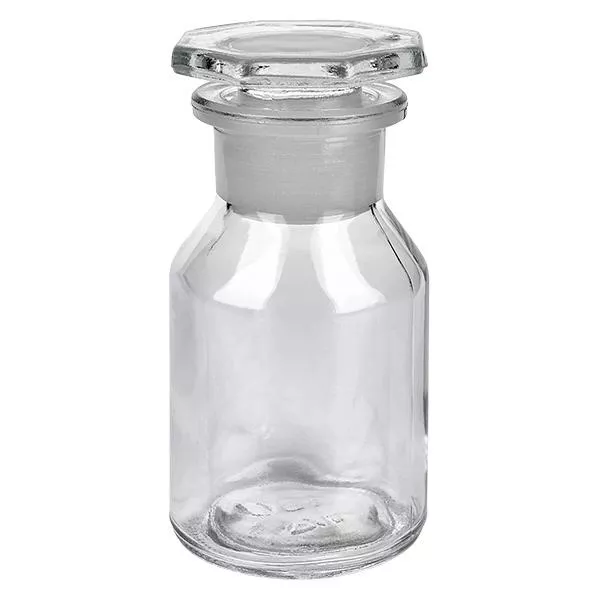 Frasco cuello redondo 50ml transparente cuello ancho tapón vidrio Frasco de pecho inclinado de 50 ml, transparente, con tapón de vidrio, fabricado en vidrio borosilicato de alta calidad para laboratorio