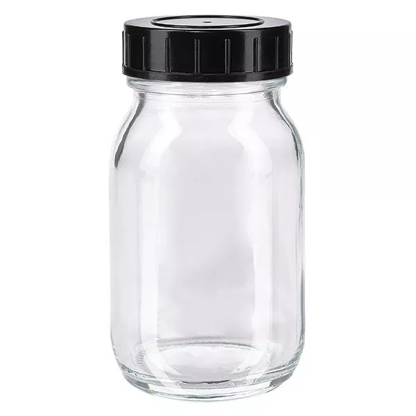 Botella cuello ancho 100ml vidrio transparente con tapón rosca Botella cuello ancho 100ml vidrio transparente con tapón rosca