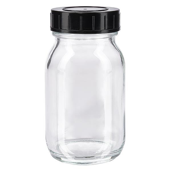 Botella cuello ancho 100ml vidrio transparente con tapón rosca Botella cuello ancho 100ml vidrio transparente con tapón rosca