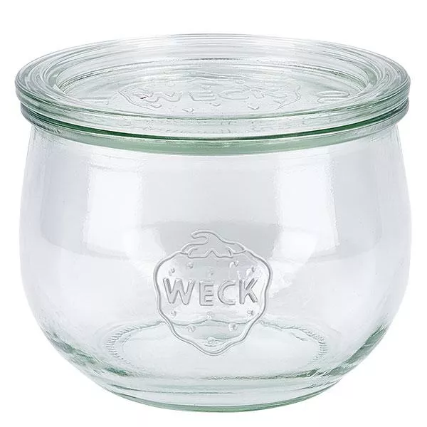 Tarro tulipán de 580ml con tapa de cristal WECK RR100 Tarro tulipán WECK de 580 ml con tapa de cristal Tarro de conserva RR100 transparente con logotipo WECK para conservación y almacenamiento