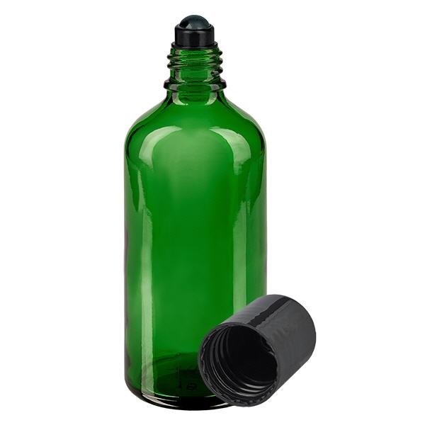 Botella de farmacia verde 100ml tapón roll-on negro Botella de farmacia verde 100ml tapón roll-on negro
