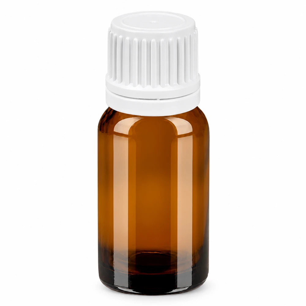 Botella 10ml tapón rosca 11mm blanco BrownLine UT18/10 Frasco de vidrio marrón de 10 ml con tapón de rosca blanco para aceites esenciales y cosméticos