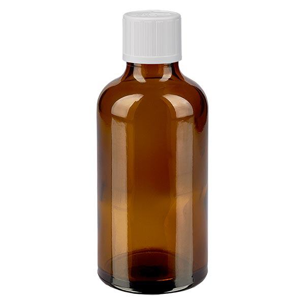 Botella de farmacia marrón 50ml tapón de rosca blanco a prueba de niños estándar