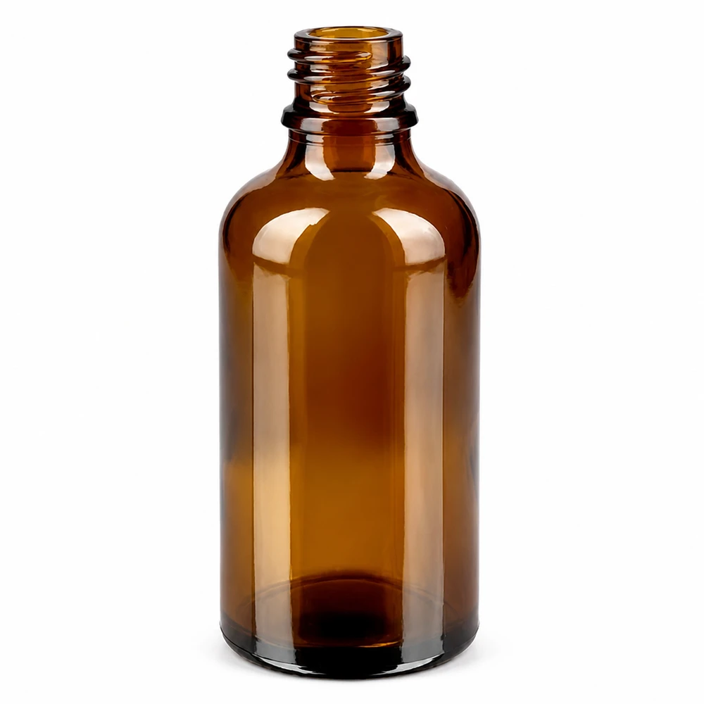 Frasco de farmacia marrón de 50 ml con rosca para aplicaciones farmacéuticas y muestras de laboratorio