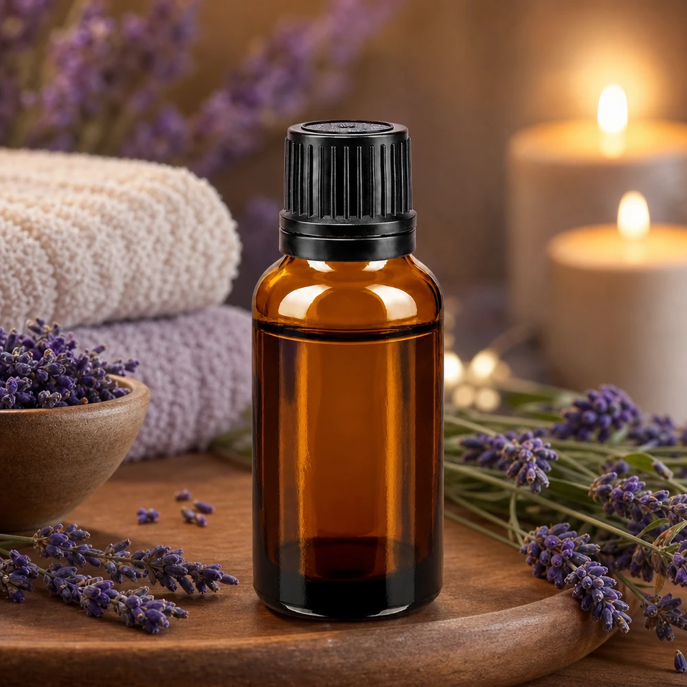 Botella de farmacia marrón 20ml tapón de rosca negro anillo de vertido cierre inviolable Frasco de vidrio ámbar de 20 ml con tapón cuentagotas negro y abertura de 8 mm para aromaterapia y cosmética natural