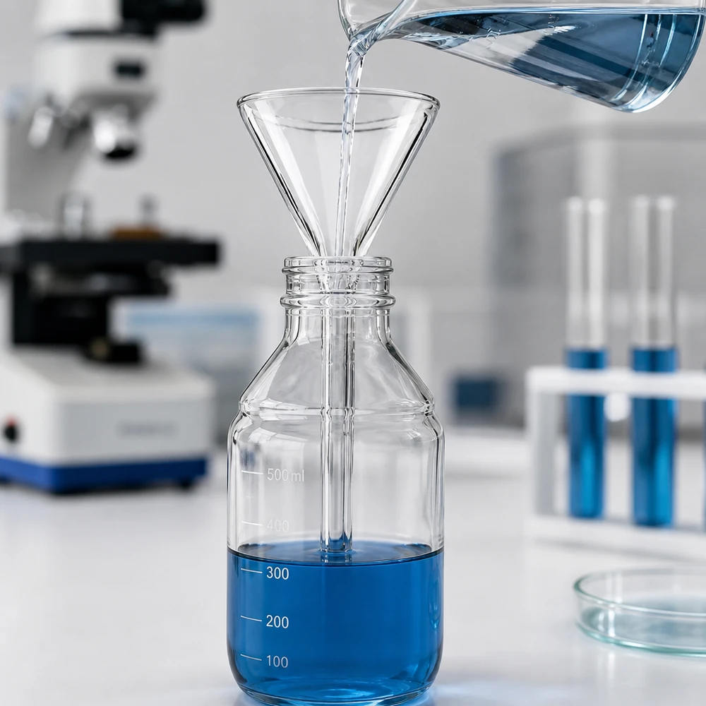 Embudo de laboratorio compacto de vidrio sodocálcico con abertura de 30 mm para una dosificación eficaz de líquidos