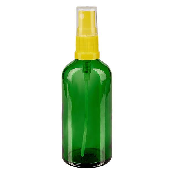 Botella de farmacia verde 100ml spray top amarillo Botella de farmacia verde 100ml spray top amarillo