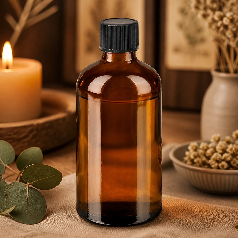 Frasco cuentagotas de 100 ml de vidrio marrón de alta calidad con tapón negro estándar para homeopatía