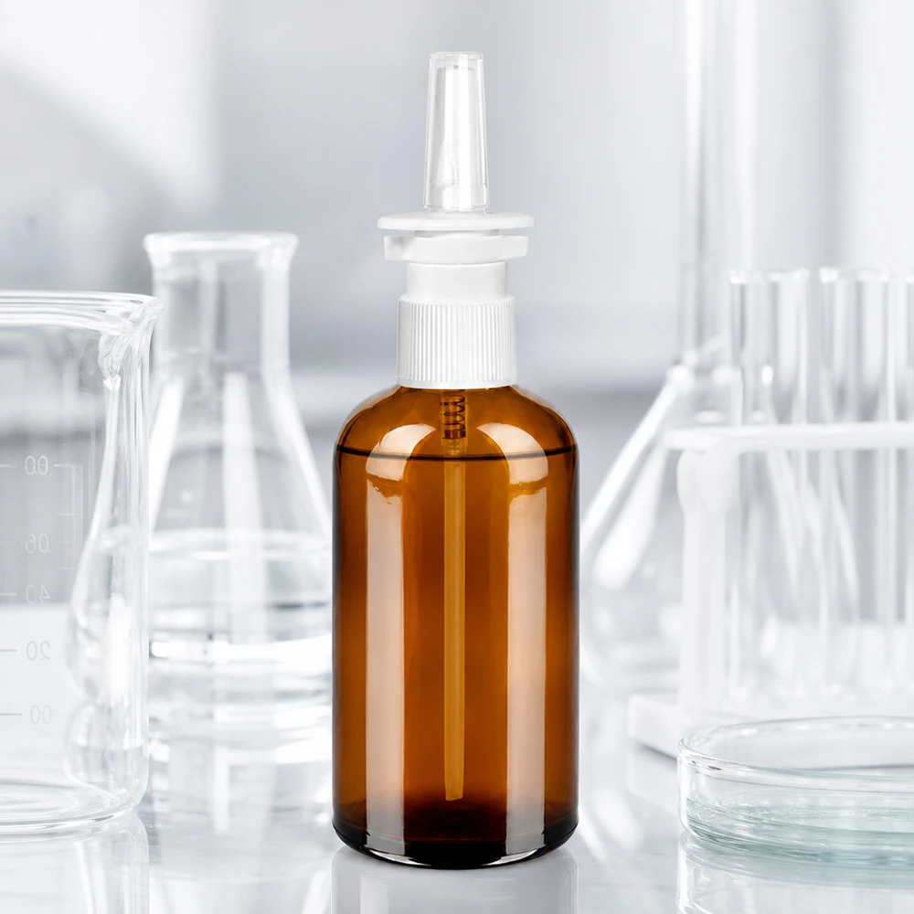 Frasco pulverizador nasal de 100 ml blanco/transparente Estándar BrownLine UT18/100 Pulverizador nasal compacto de 100 ml en color marrón con cabezal ergonómico para una dosificación precisa