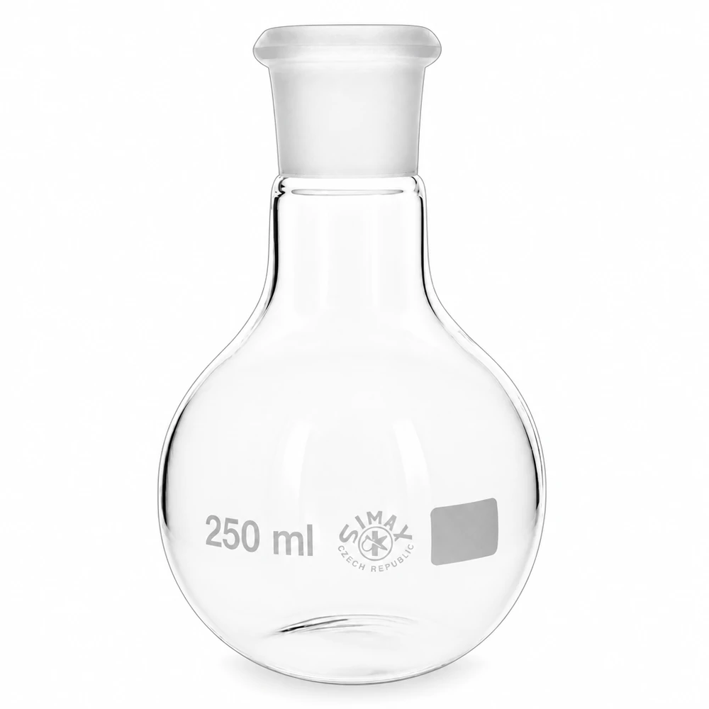 Matraz de vidrio redondo de 250 ml con junta esmerilada estándar 29/32 y tapón para experimentos químicos