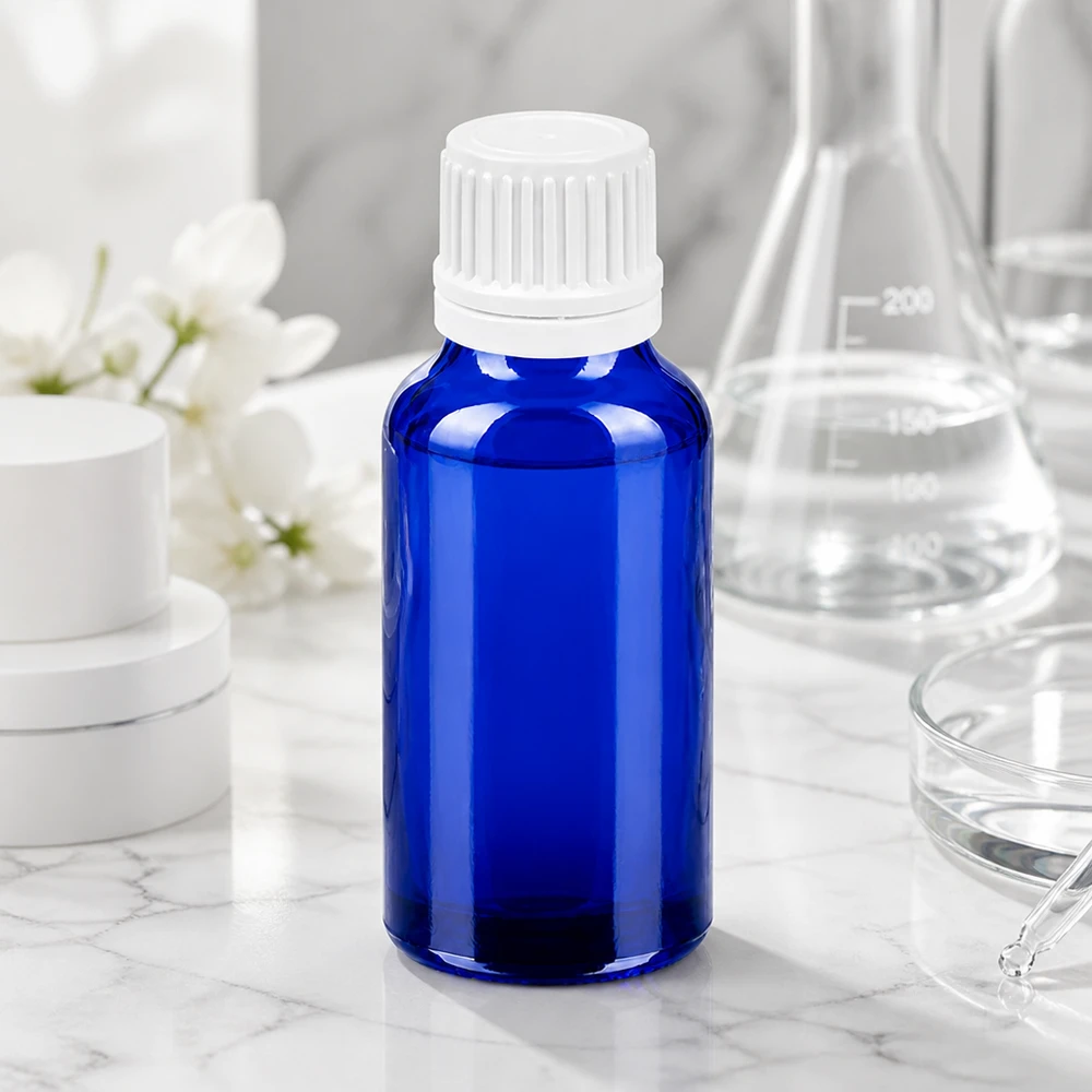 Frasco compacto de 20 ml de la serie BlueLine con rosca de 11 mm para aplicaciones farmacéuticas y de laboratorio