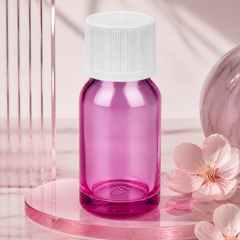 Botella de 10ml con tapón de rosca blanco de 11mm a prueba de manipulaciones PurpleLine UT18/10 Elegante frasco de 10 ml con diseño PurpleLine y tapón cuentagotas blanco para uso profesional