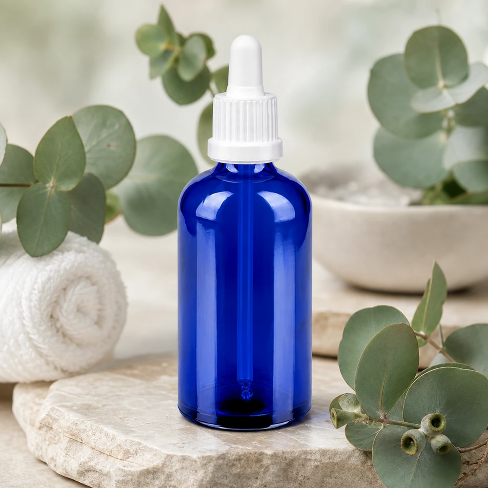 Frasco pipeta profesional 100ml azul con sistema cuentagotas de precisión para laboratorio y aromaterapia