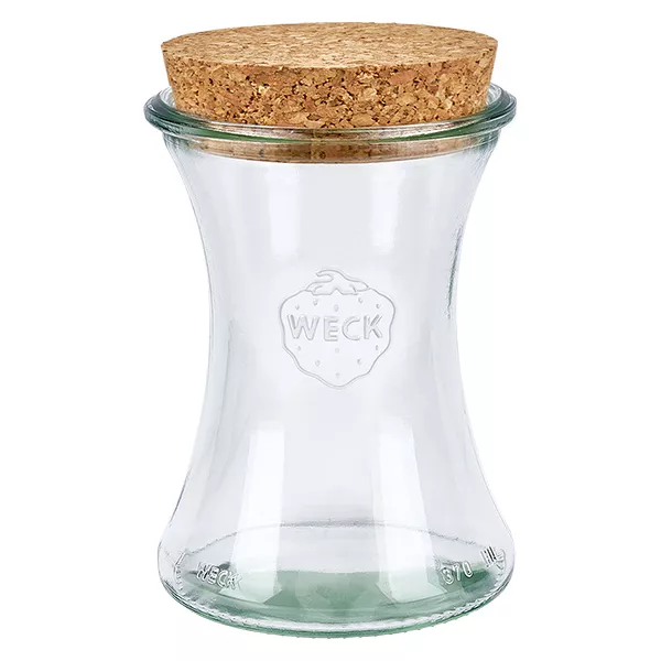 WECK tarro tulipán 370ml RR80 con tapa de corcho natural tarro de conserva tarro de almacenaje transparente