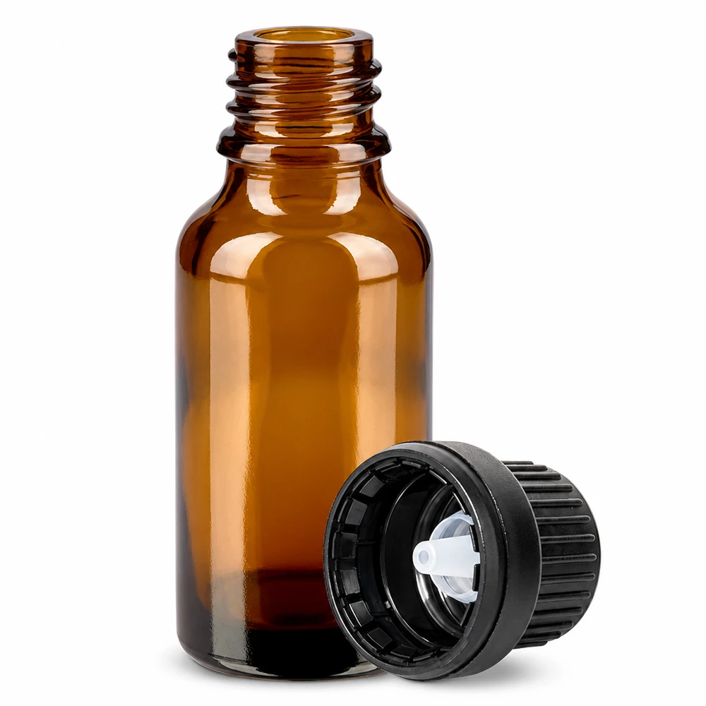 Frasco de vidrio ámbar de 20 ml con cuentagotas de 2 mm para dosificar líquidos con precisión