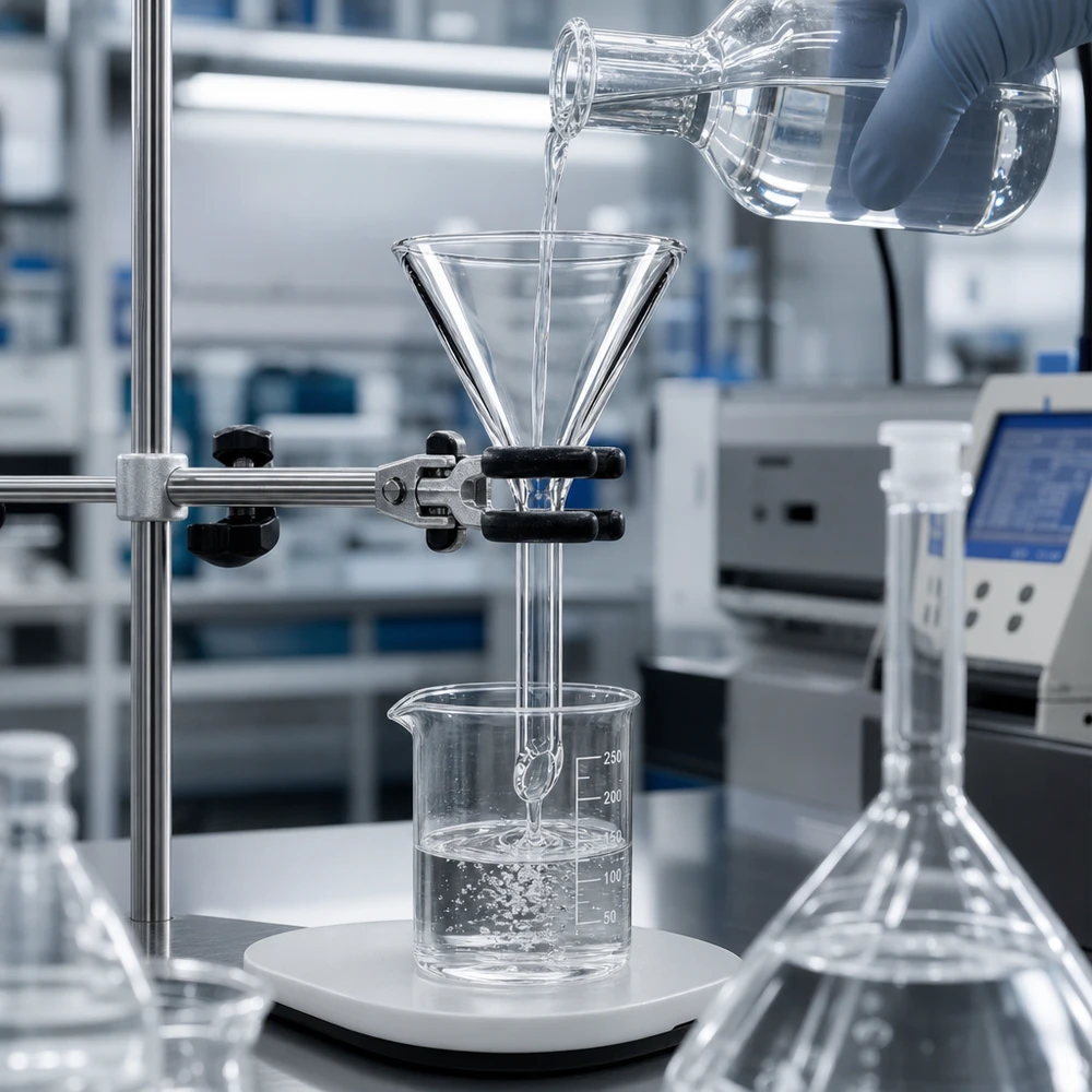 Embudo de laboratorio compacto de vidrio sodocálcico con abertura de 30 mm para una filtración y separación eficaces