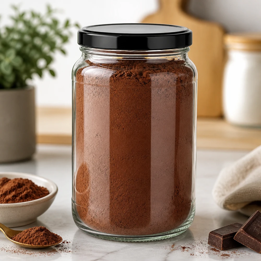 Cacao en polvo en tarro redondo de 1700 ml con tapa negra Almacenamiento de utensilios de cocina Recipiente para almacenar chocolate en polvo