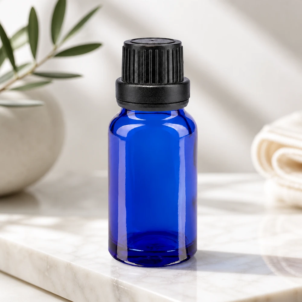 Frasco cuentagotas de farmacia de 10 ml, de color azul, con tapón OV a prueba de niños y boquilla cuentagotas de precisión de 2 mm