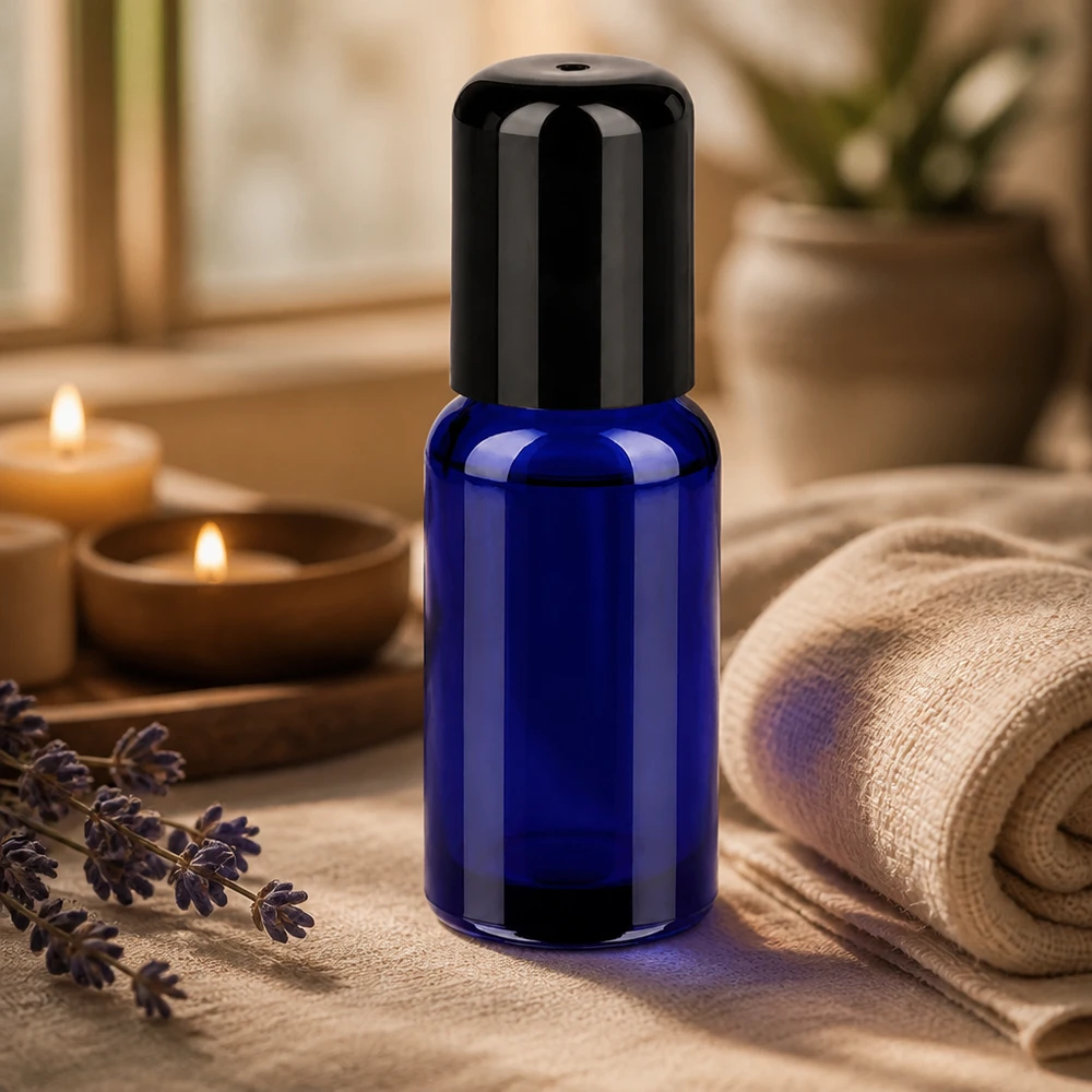 Frasco roll-on de 20 ml de alta calidad STD BlueLine UT18/20 de vidrio robusto en elegante azul cobalto