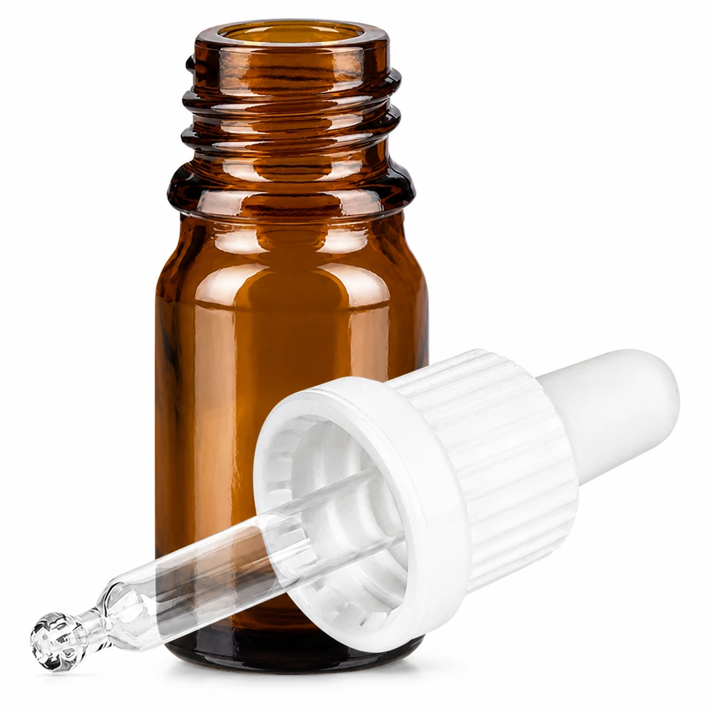Frasco pipeta 5ml cierre inviolable blanco BrownLine UT18/5 Frasco de vidrio marrón de 5 ml con pipeta y tapón OV BrownLine para uso profesional